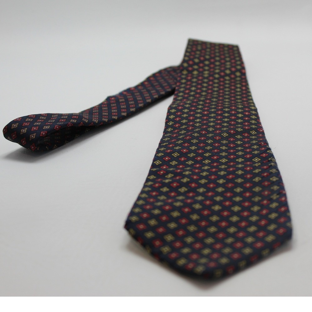 Liberty of London Mens Silk Wool Blend Geometric Diamond Tie Navy Red Gold